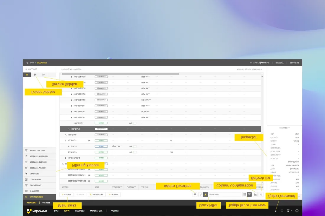 Micetro web interface with annotated research highlights