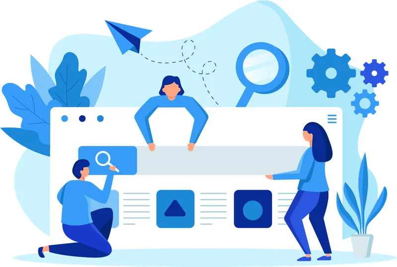 Illustration of a team collaborating around a research board
